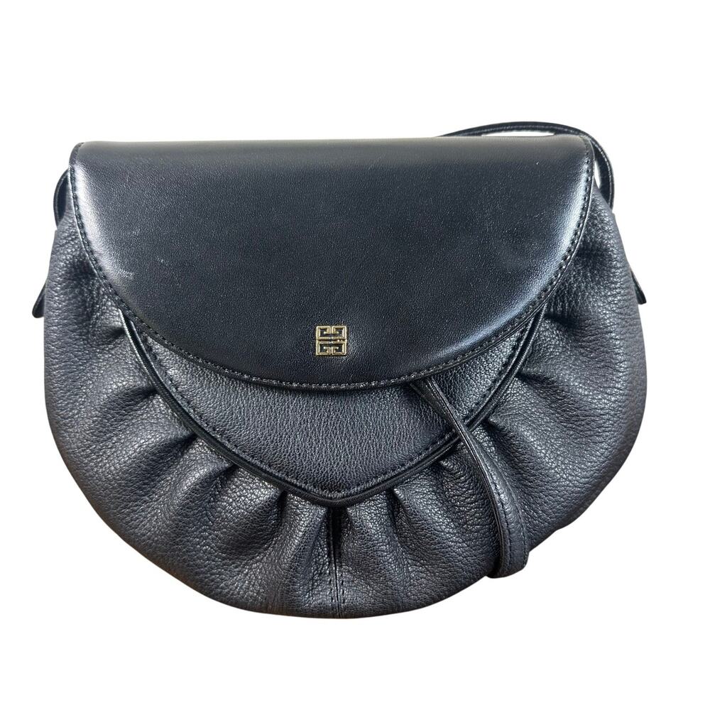 Givenchy Sacs Vintage Black Leather Crossbody Bag Pebbled Leather Logo Flap